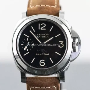 Panerai PAM00434 Super Clone Luminor Marina 44MM stainless steel black sandwich dial leather strap